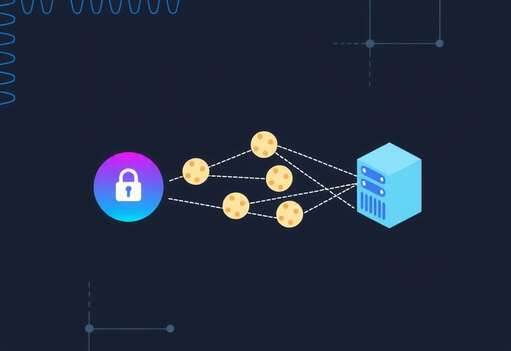 Ilustrace souborů cookie a datových toků na internetu