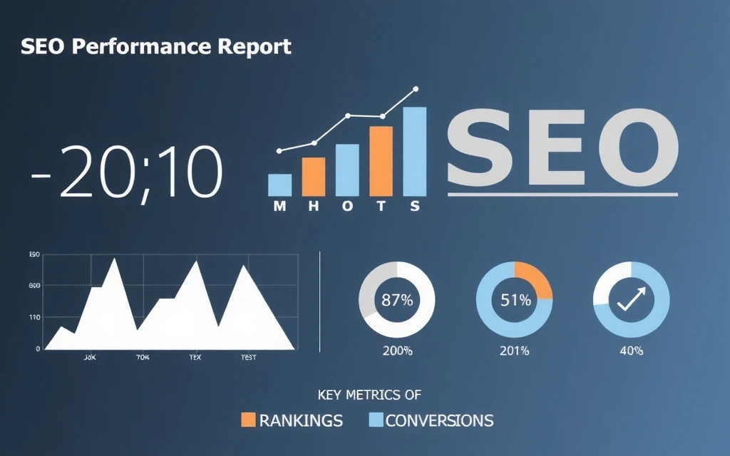 SEO performance report with charts and progress indicators