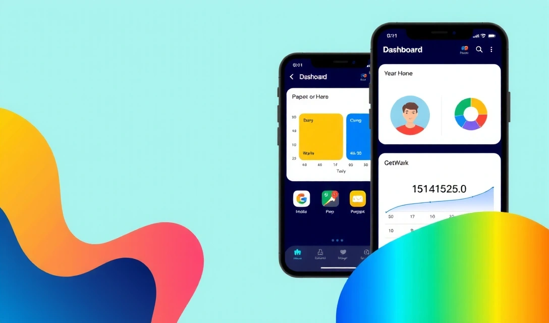 Ilustrace moderního UI/UX designu s různými prvky rozhraní